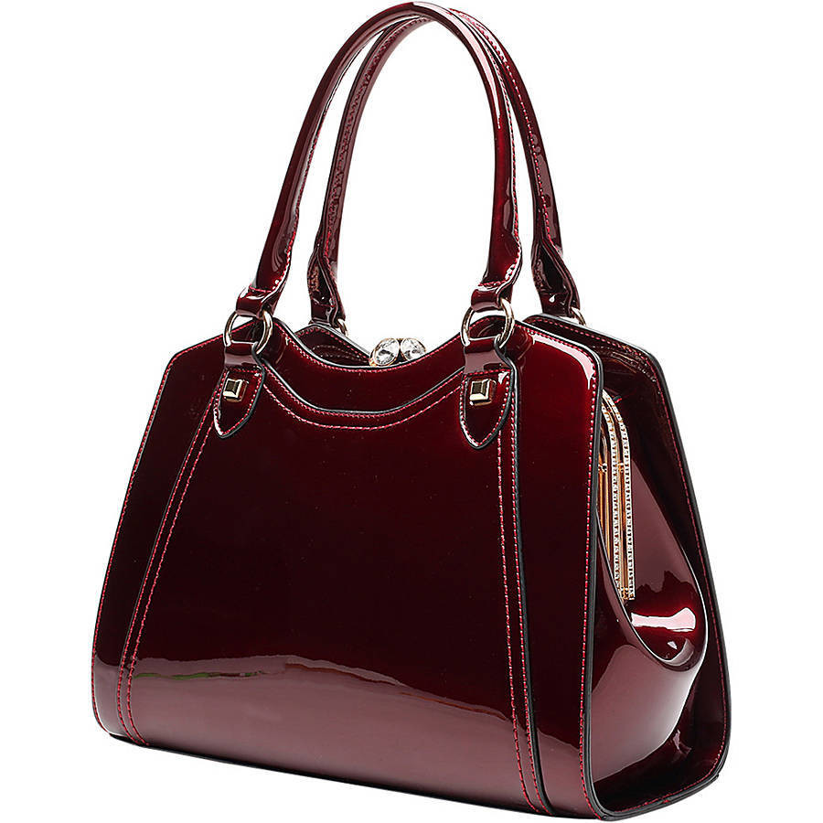 Patent Leather Burgundy Satchel Handbag