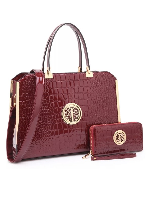 Burgundy Patent Leather Satchel Handbag
