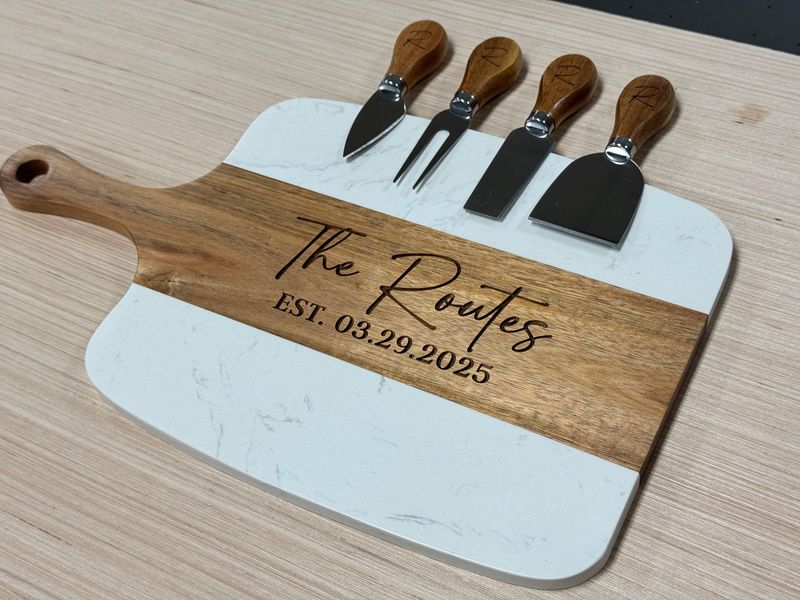 Custom Engraved Marble and Wood Charcuterie Board