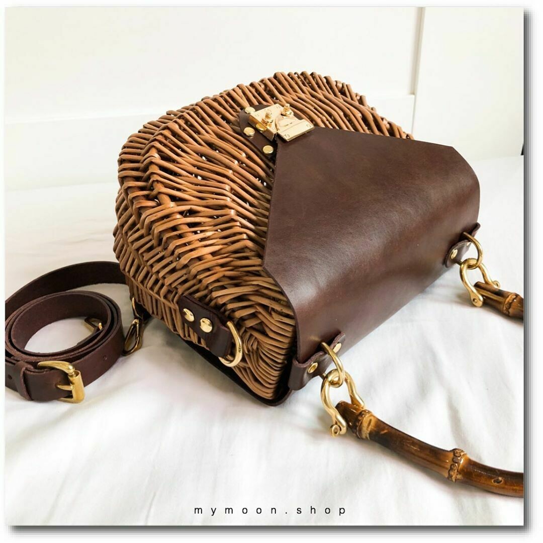 Willow woven handle and shoulder bag “Cowhide LEATHER”