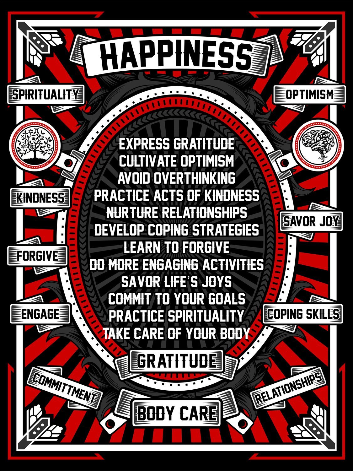 Happiness poster (black and red)
