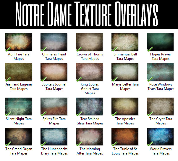 20 Notre Dame Series Texture Photoshop Overlays by Tara Mapes