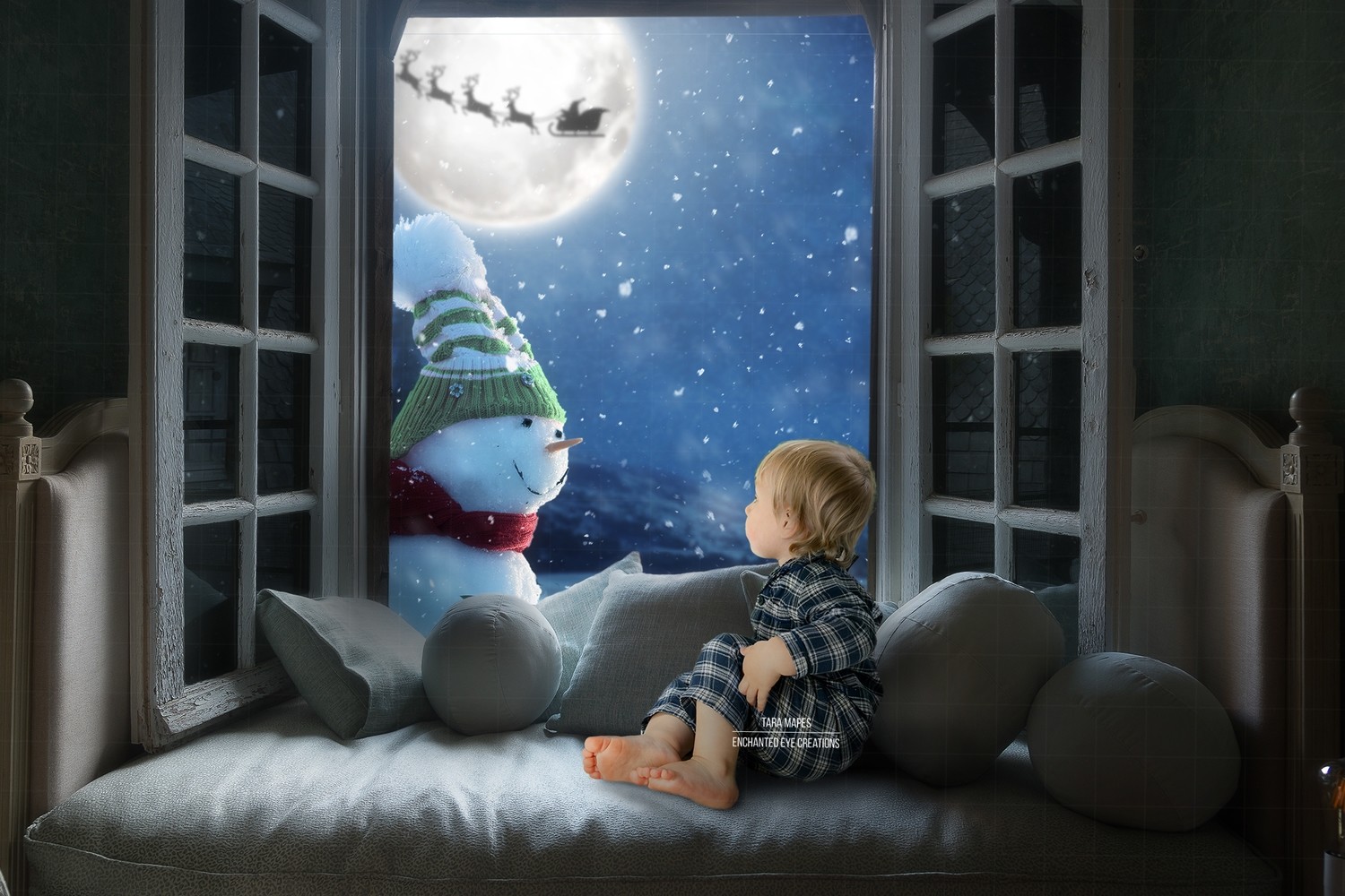 Christmas Window with Frosty the Snowman Digital Background