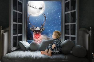 Christmas Window with Rudolph the Red Nosed Reindeer Digital Background