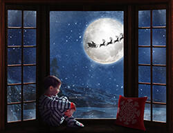 Christmas Window Santa in Moon Digital Background