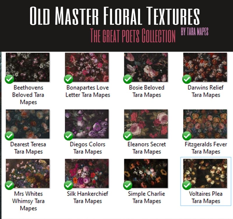 12 Old Masters Floral Textures -Floral Backdrops - Digital Backgrounds - THE GREAT POETS COLLECTION Photoshop Overlays by Tara Mapes
