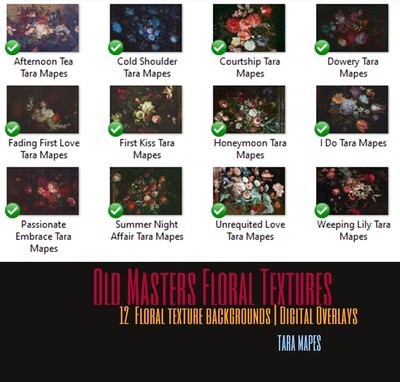 12 Old Masters Floral Textures - Floral Backgrounds - Floral Digital Backdrops - Photoshop Overlays by Tara Mapes