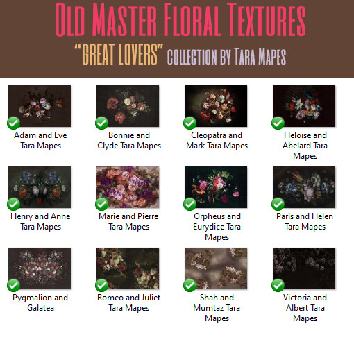 12 Old Masters Floral Textures -Floral Backdrops - Digital Backgrounds - THE GREAT LOVERS COLLECTION Photoshop Overlays by Tara Mapes