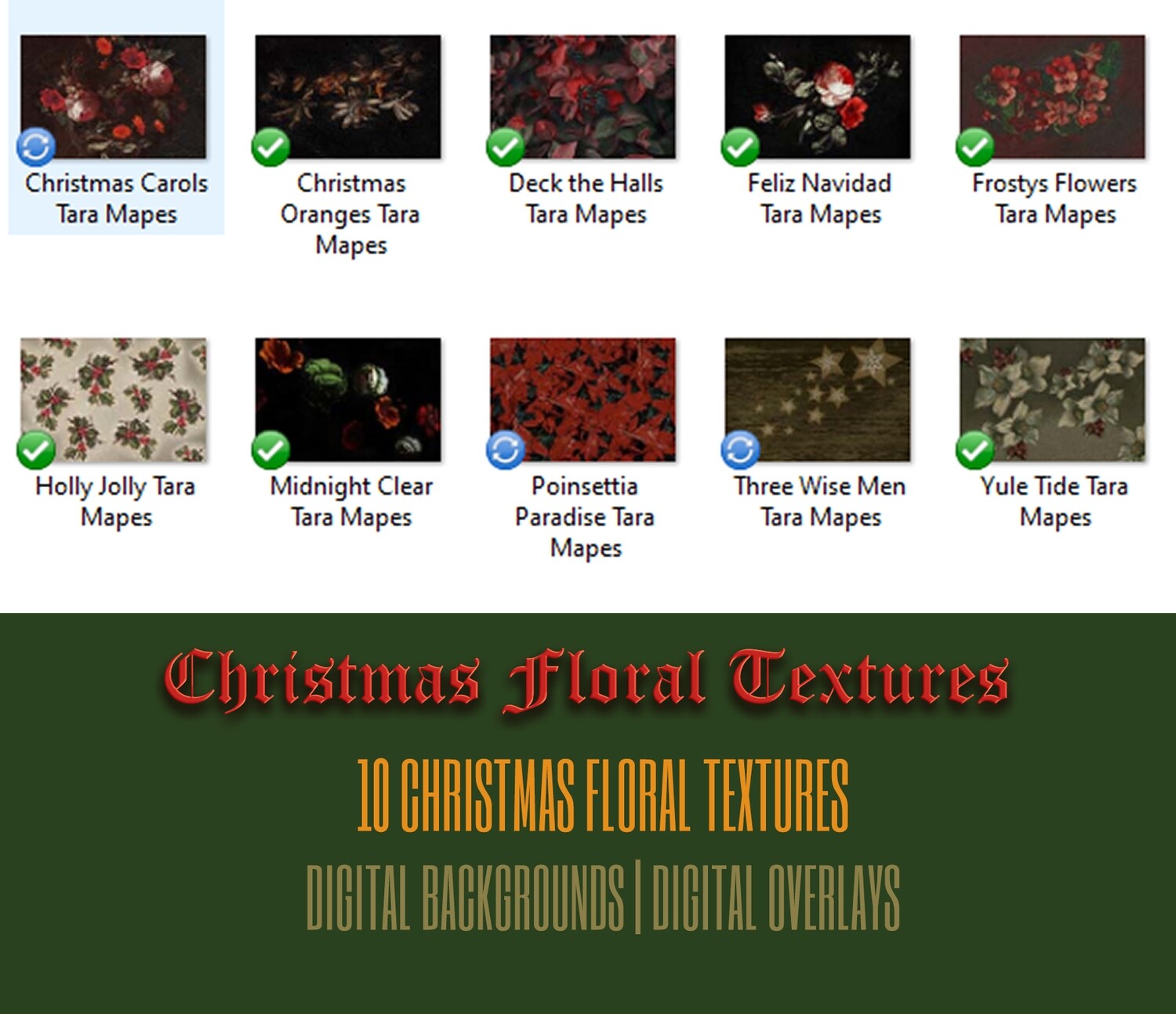 10 Old Masters Christmas Floral Textures -Floral Backdrops - Digital Backgrounds - CHRISTMAS COLLECTION Photoshop Overlays by Tara Mapes