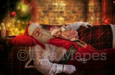 Sleeping Santa - Santa Sleeping on Couch- Newborn - Christmas Holiday Digital Background Backdrop