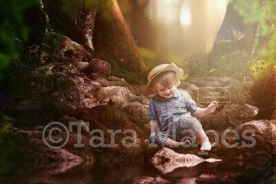 Creek / Pond in Magical Forest Digital Background / Backdrop