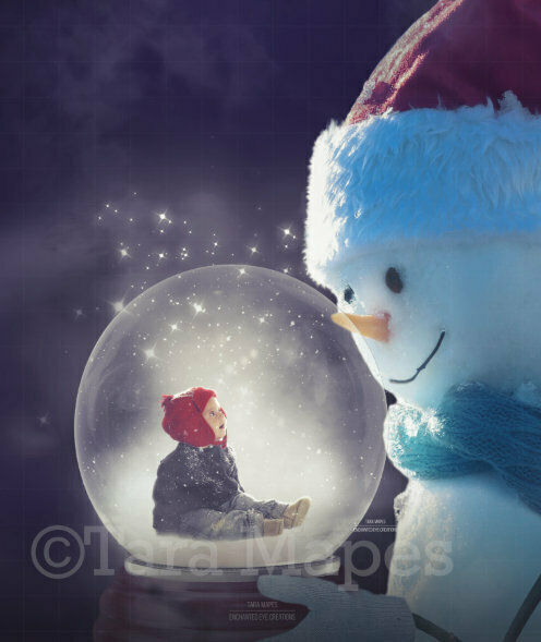 Snowman Holding Snow Globe LAYERED PSD - Snowman and Snowglobe - Christmas Digital Background / Backdrop