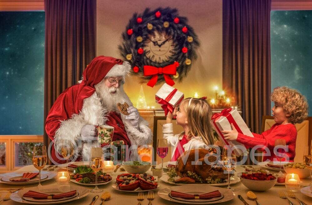 Christmas Dinner with Santa - LAYERED PSD! Christmas Night with Santa - Santa Visits - Santa Holiday Christmas Digital Background / Backdrop