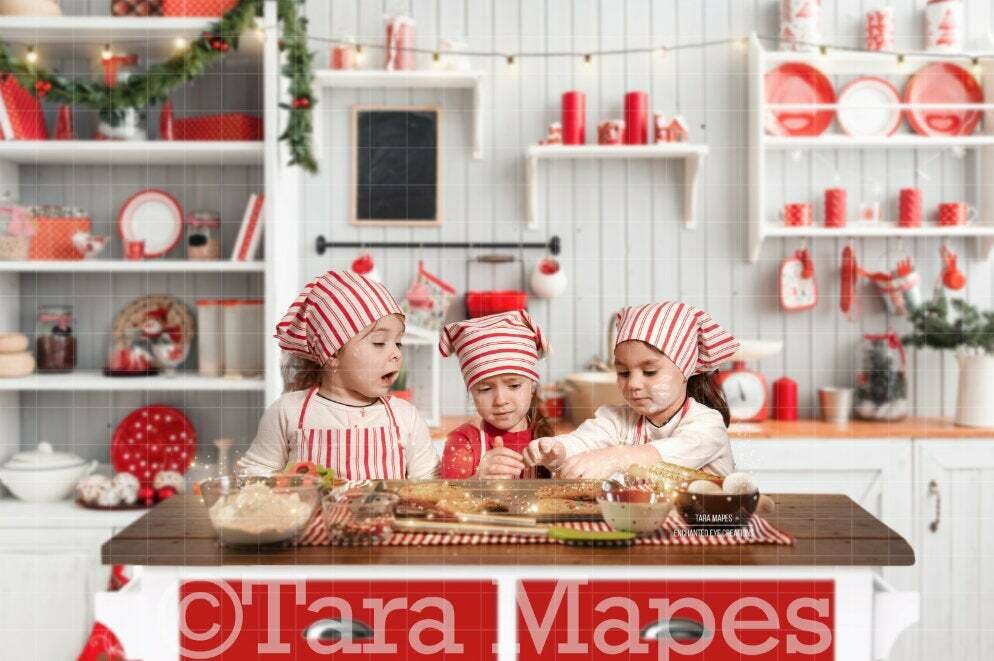Christmas Kitchen - Baking Christmas Cookies - LAYERED PSD - Holiday Christmas Digital Background / Backdrop