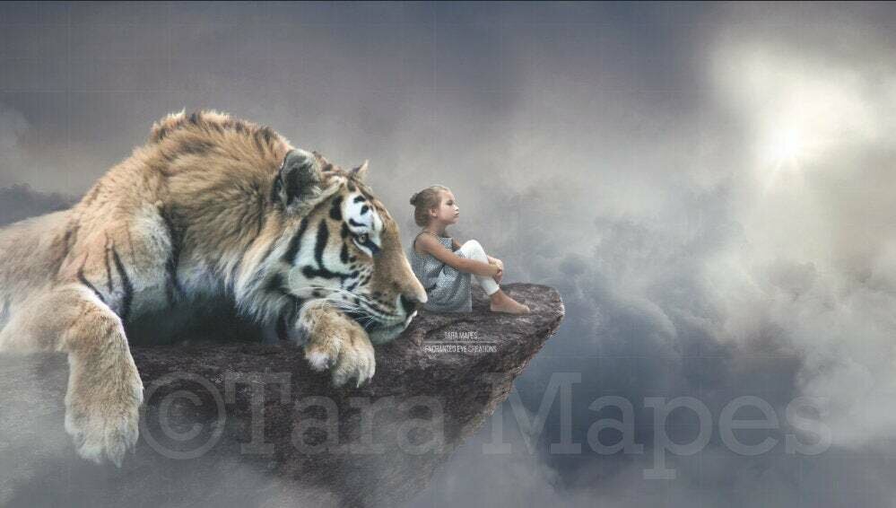Big Tiger on Cliff Magical Fantasy Digital Background Backdrop