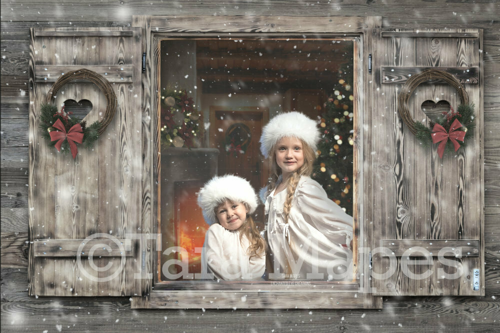 Christmas Winter Window LAYERED PSD - Christmas Window Digital Background Backdrop