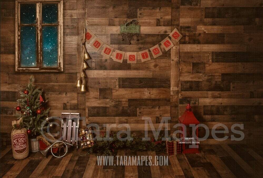 Christmas Cottage - Cozy Cabin- Wood Room - Vintage -Victorian Christmas Digital Background Backdrop