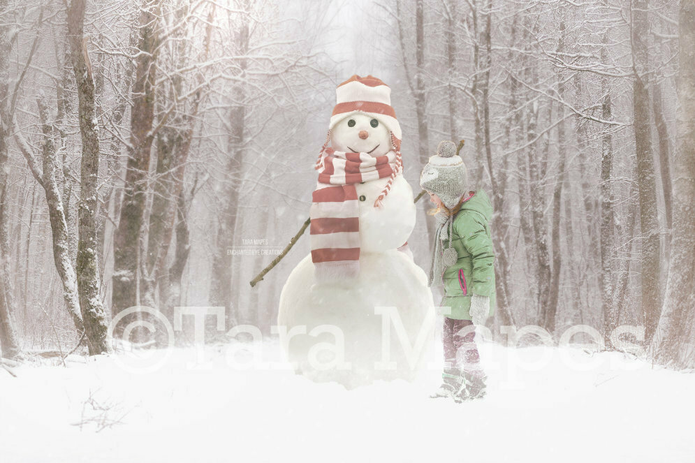 Building a Snowman - Snowy Winter Scene - Build a Snowman - FREE SNOW OVERLAY - Christmas Whimsical Winter Digital Background Backdrop