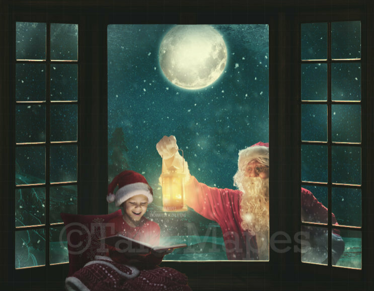 Christmas Window Santa Looking in Window Christmas Window Seat Digital Background Backdrop