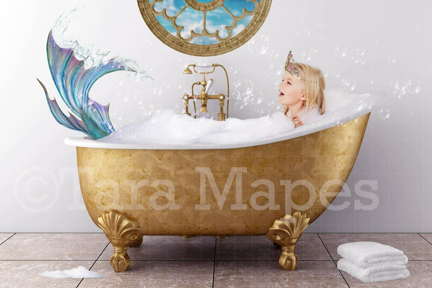 Bathtub Mermaid - Mermaid in Bath tub- Digital Background Backdrop