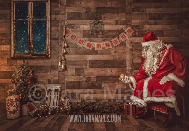 Father Christmas Santa Giving Orange - Vintage Victorian Christmas Digital Background Backdrop