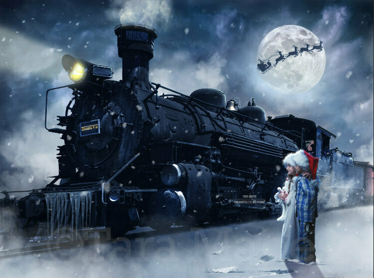 Christmas Train Holiday Train Christmas Digital Background Backdrop