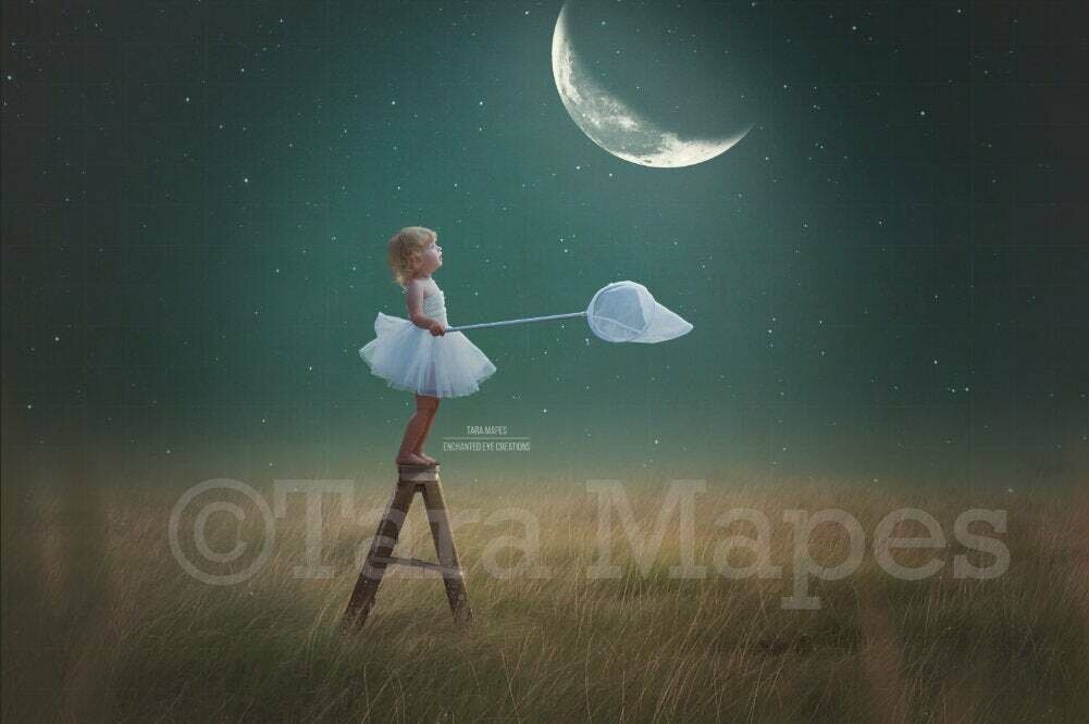 Moon Ladder- Ladder to Moon-Catch the Moon - Digital Background Backdrop