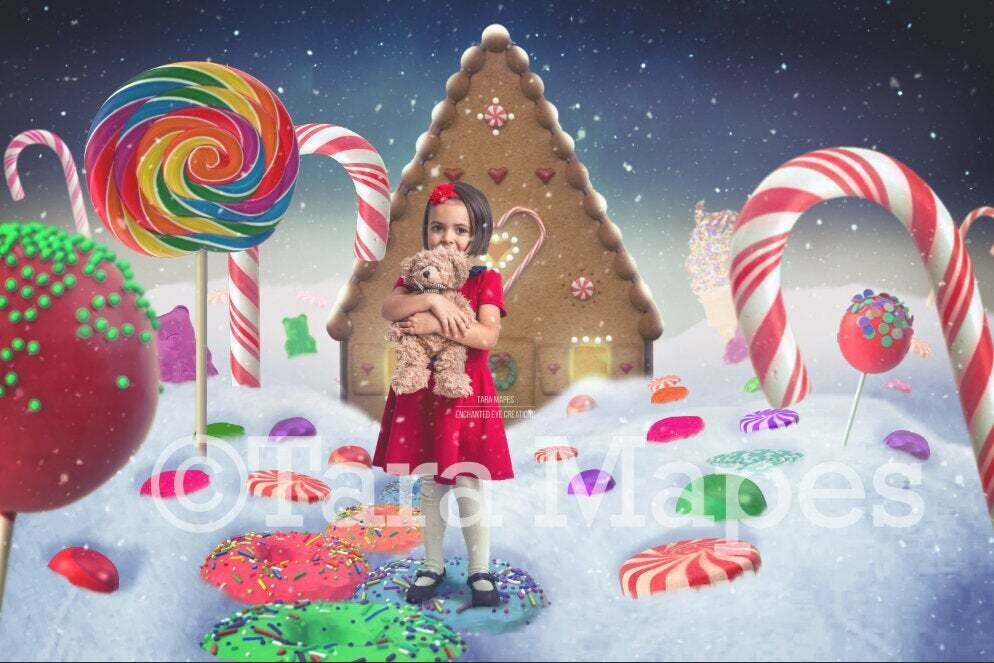 Christmas Candyland Gingerbread House Holiday Christmas Digital Background Backdrop