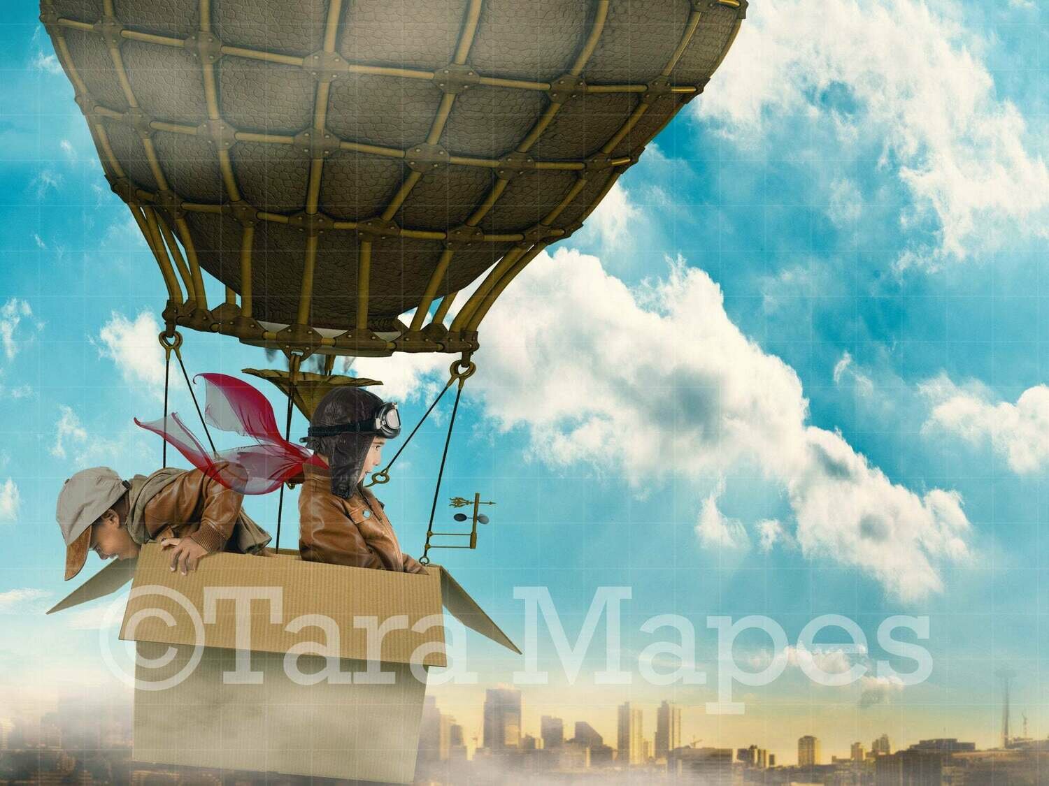 Hot Air Balloon over City Digital Background