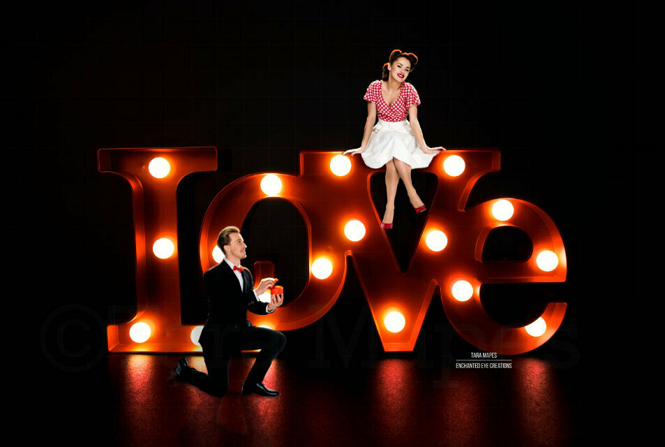 Love in Lights - LOVE - Wedding Anniversary - Valentine Background - Couples Engagement - Digital Background / Backdrop