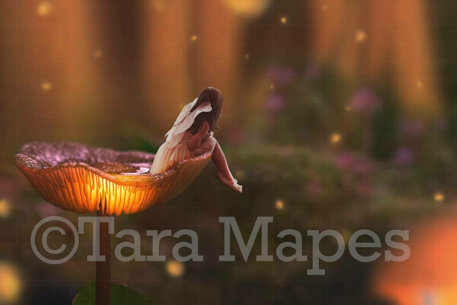 Magic Forest Fairy on Glowing Mushroom Digital Background