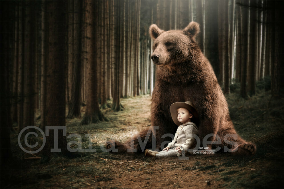 Bear in Forest-  Creamy Forest Path- Digital Background Backdrop