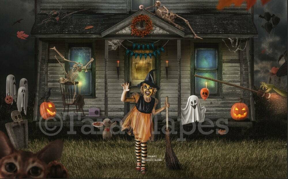 Halloween Haunted House - Trick or Treating - Fun Spooky - Kid Friendly - Digital Background / Backdrop