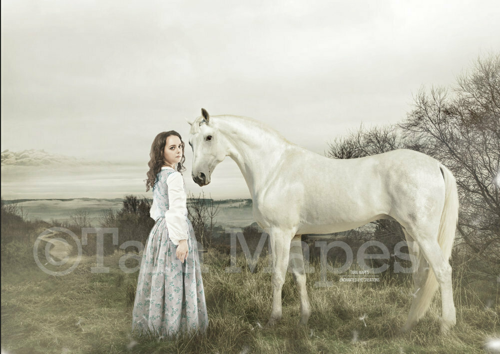 Horse Vintage Painting Appearance - Painterly Look - Unicorn without the Horn - Digital Background Backdrop