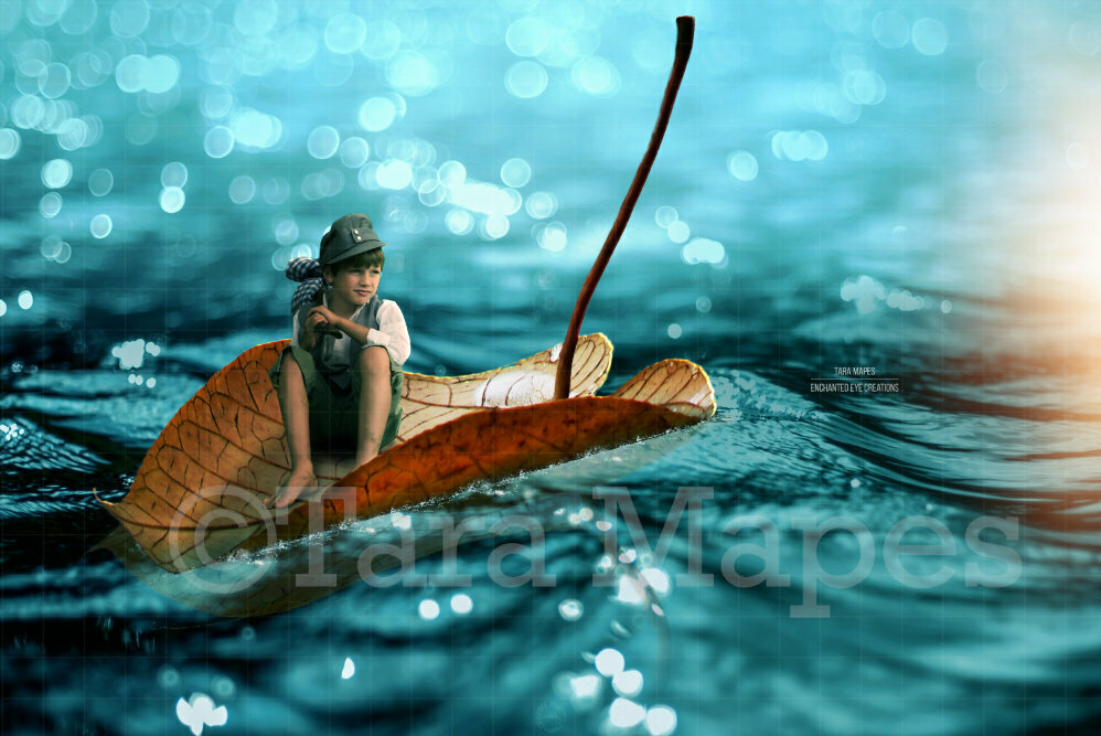 Leaf Boat in Water Ocean Digital Background Backdrop