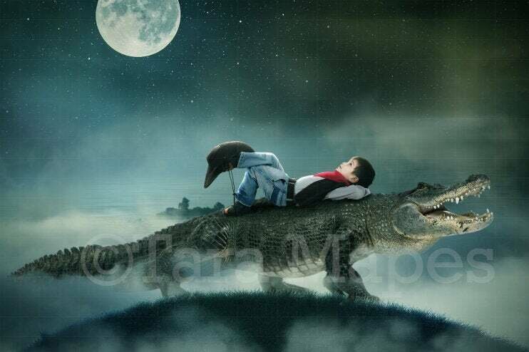 Alligator Crocodile on Hill Whimsical Digital Background / Backdrop