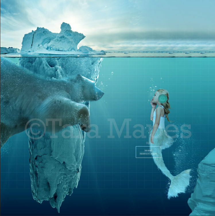Polar Bear and "Brrrrr"maid Mermaid (Polar Mermaid) Digital Background / Backdrop