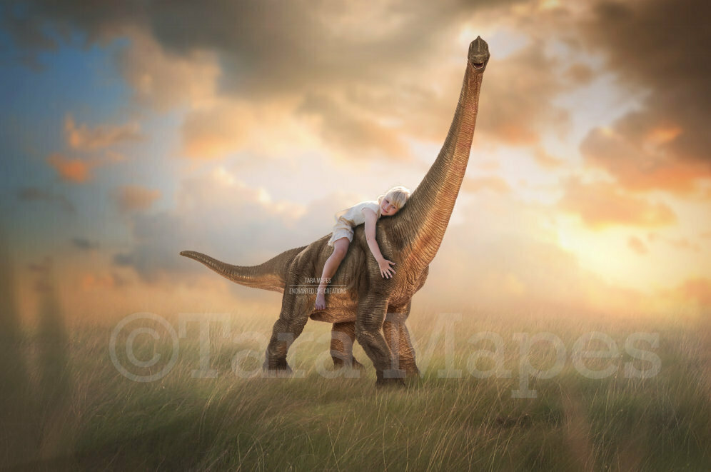 Dinosaur in Creamy Sunny Field- Nice Dinosaur in Soft Pastel Scene- Digital Background Backdrop