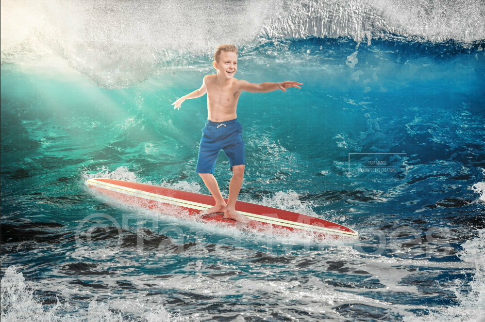 Surfboard Surfer in Ocean Digital Background Backdrop