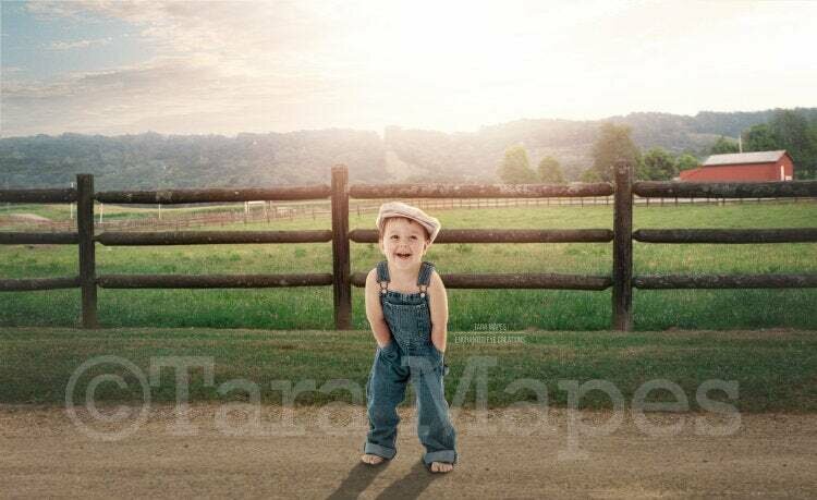 Creamy Farm Fence Dirt Road Country Digital Background Backdrop