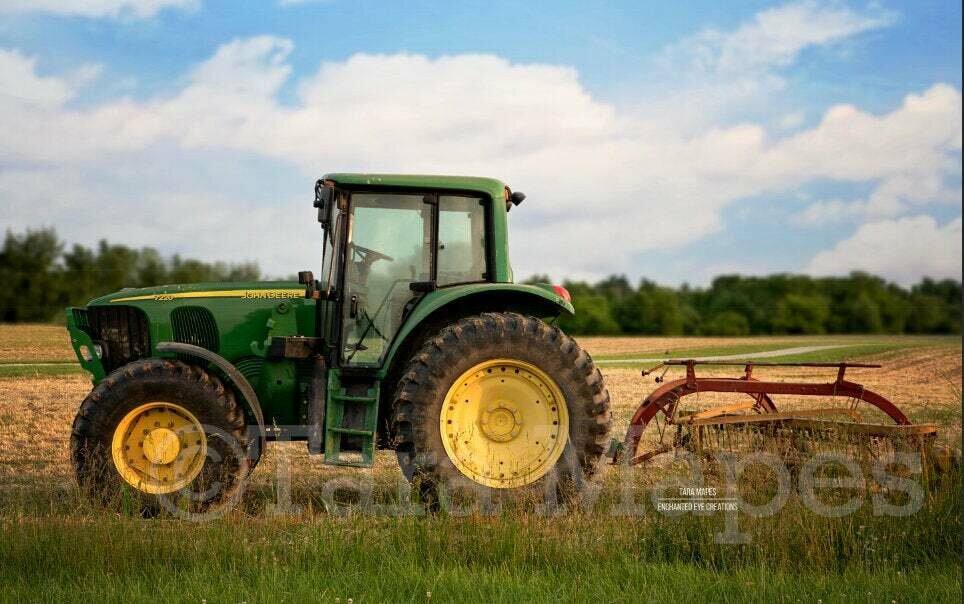 Tractor in Field on Farm Country Digital Background / Backdrop