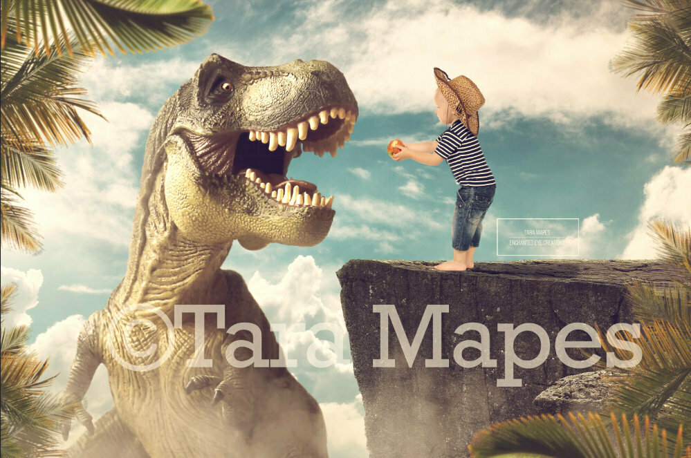 Smiling Dinosaur on a Cliff - Feeding Dinosaur - Digital Background / Backdrop