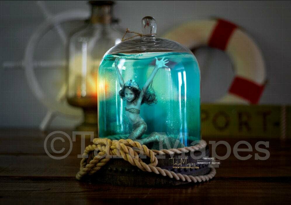 Mermaid Jar - Mermaid Trap - Nautical Ocean Jar Digital Background Backdrop