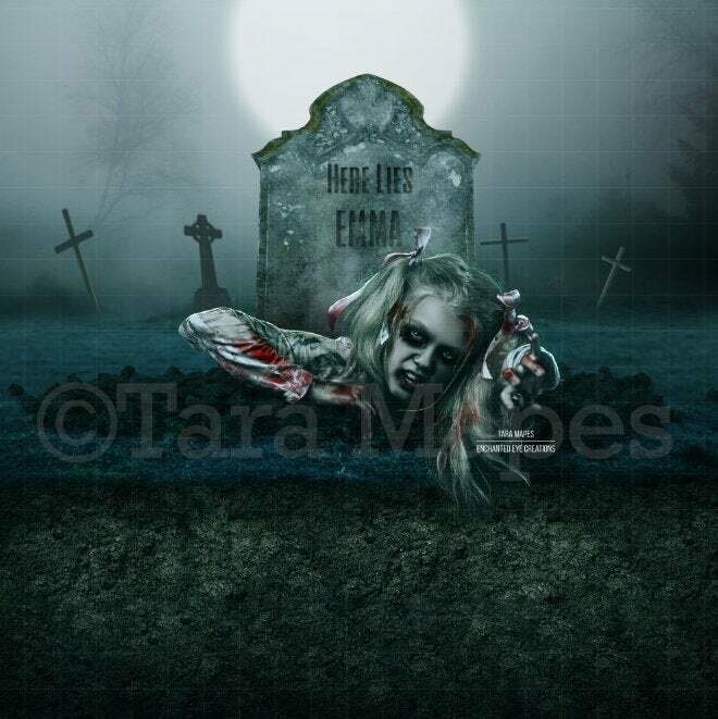 Grave Walker - Headstone - Cemetary - Halloween - Forest Graveyard - Grave Dirt Partition - Digital Background Backdrop