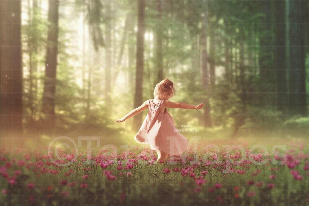 Forest and Field of Purple Flowers Digital Background / Backdrop