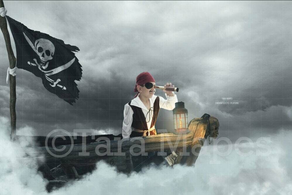 Pirate Ship in Clouds Fantasy Scene Digital Background Backdrop