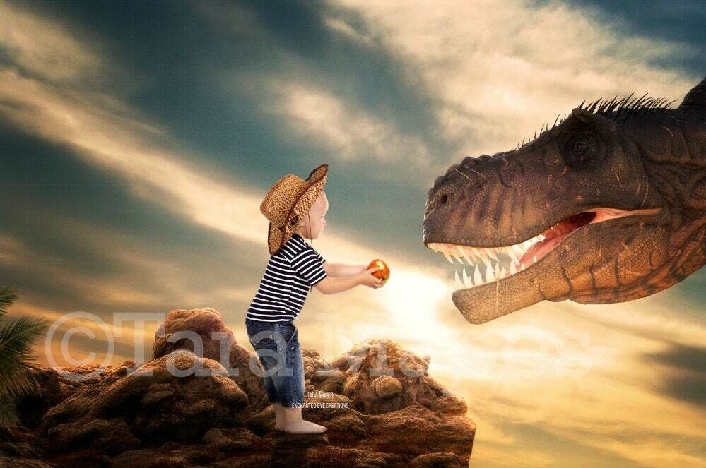 Big Dinosaur Feeding Funny Dinosaur T-Rex Screaming by Cliff Digital Background Backdrop
