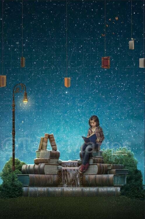 Book Fountain Portrait Orientation- Magical World - Book Lover- Fountain of Youth - Digital Background