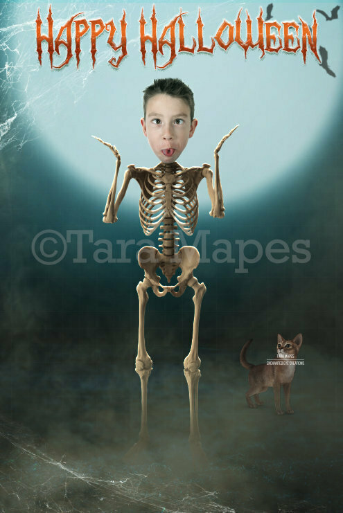 Funny Halloween Background - Skeleton Body Backdrop - Spooky Fun Halloween Digital Background Backdrop