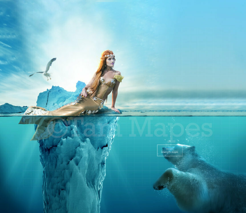 Mermaid Iceberg and Polar Bear Digital Background / Backdrop